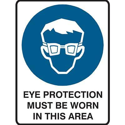 Brady Mandatory Sign Eye Protection Must Be Worn In This Area 450x300mm Polypropylene 835300 - SuperOffice