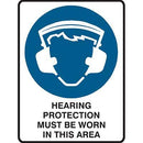 Brady Mandatory Sign Hearing Protection Must Be Worn In This Area 450x300mm Polypropylene 835011 - SuperOffice