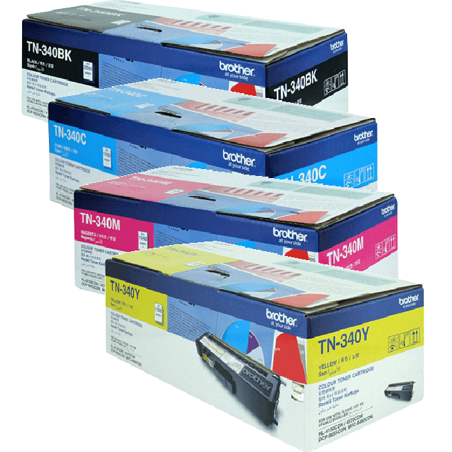 Brother TN340 Toner Ink Cartridge Black/Cyan/Magenta/Yellow Set Genuine TN-340 TN340 Set - SuperOffice