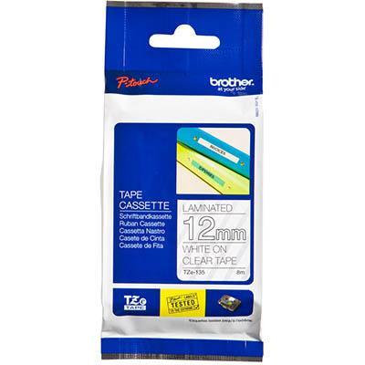 Brother Tze-135 Laminated Labelling Tape 12Mm White On Clear BTZ135 - SuperOffice