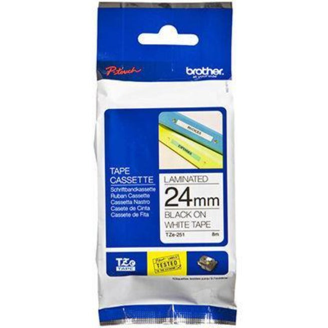 Brother Tze-251 Laminated Labelling Tape 24Mm Black On White TZe251 - SuperOffice