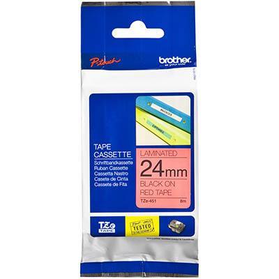 Brother Tze-451 Laminated Labelling Tape 24Mm Black On Red TZE451 - SuperOffice