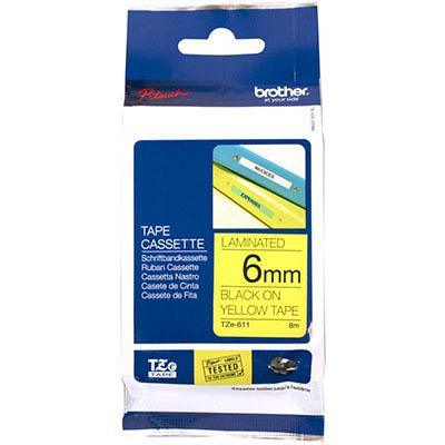 Brother Tze-611 Laminated Labelling Tape 6Mm Black On Yellow BTZ611 - SuperOffice