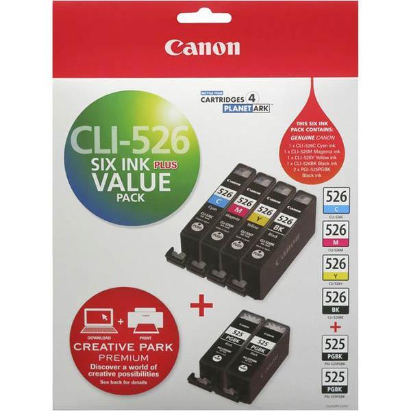 Canon Cli526 No.526 Ink Cartridge Value Pack Black/Cyan/Magenta/Yellow + Pgi525Bk Black X 2 CI526PLUS - SuperOffice