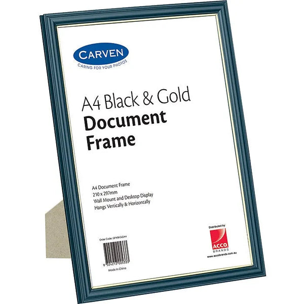 Carven Document Frame A4 Black/Gold QFWBKGLDA4 - SuperOffice