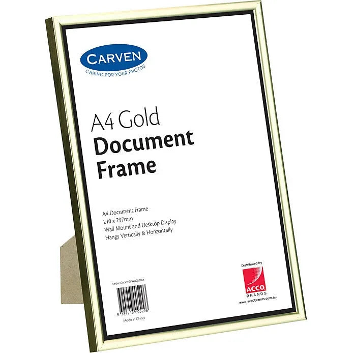 Carven Document Photo Frame A4 Gold QFWDGLDA4 - SuperOffice