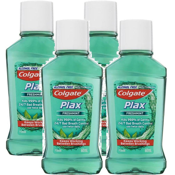 Colgate Travel Mouthwash Plax Freshmint 60mL Pack 4 Bulk 322994 - SuperOffice