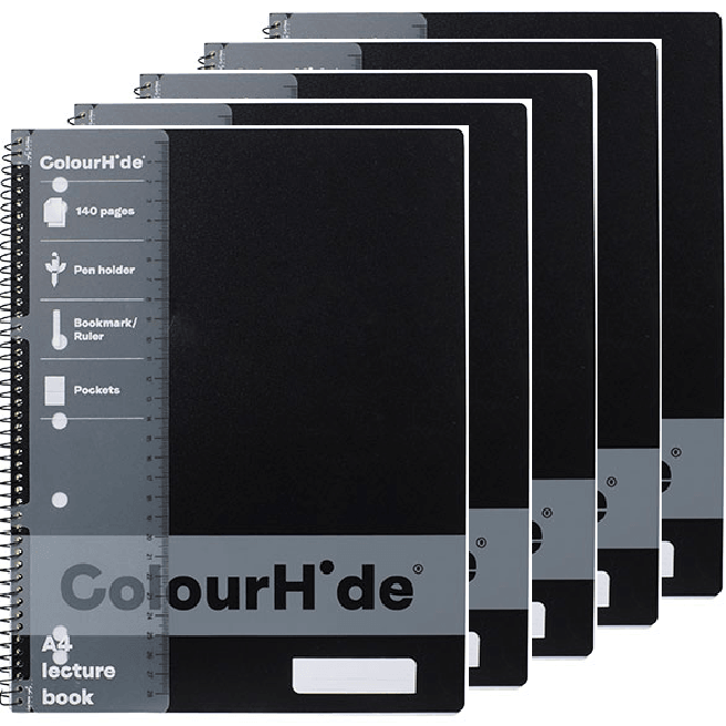 Colourhide Lecture Notebook 140 Page A4 Black Pack 5 1719502J (5 Pack) - SuperOffice