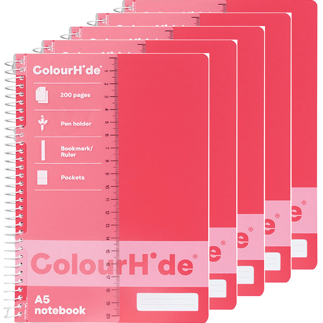 Colourhide Notebook A5 200 Pages Watermelon Pink Spiral Pack 5 1717618J - SuperOffice