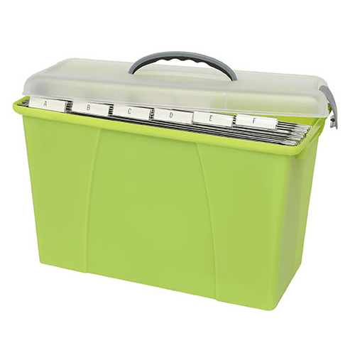 Crystalfile Carry Storage Case for Foolscap Suspension Files Clear Lid/Green Base Pack 6 8007704A (6 Pack) - SuperOffice