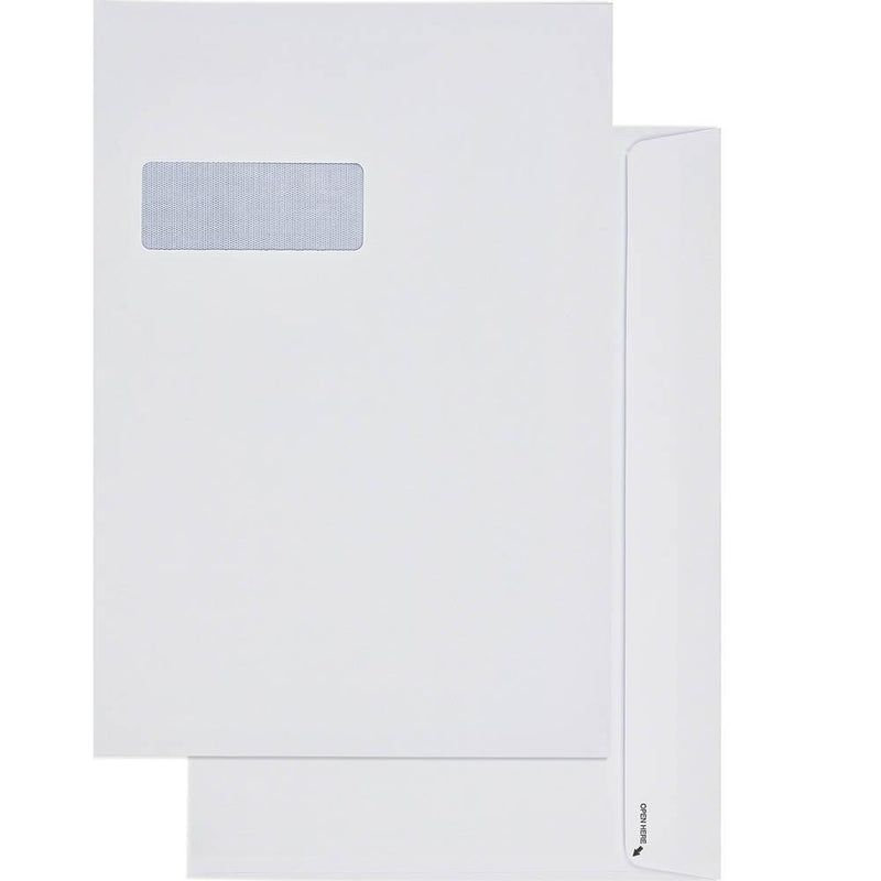 Cumberland C4 Envelopes Window Face 100GSM Secretive Easy Open 229x324mm White Box 250 612347 - SuperOffice