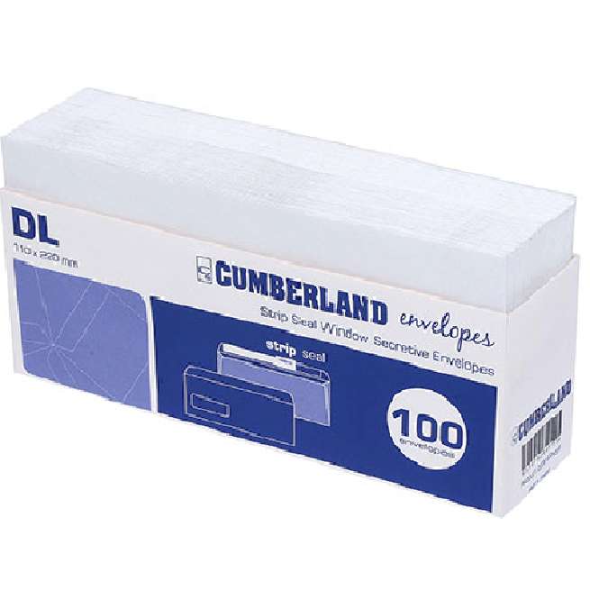 Cumberland DL Envelopes Business Window Secretive Peel And Seal 80GSM 110x220mm Handy Tray 100 903356 - SuperOffice