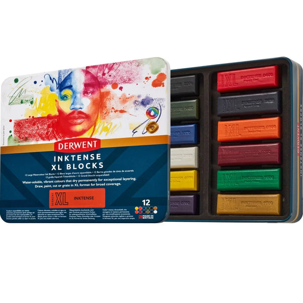 Derwent 12 XL Inktense Blocks Sticks Extra-Large Water-soluble Tin Set 2306162 - SuperOffice