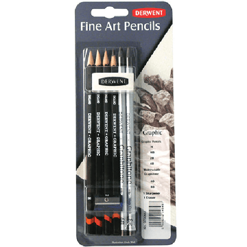 Derwent 8pcs Graphic Sketch Mixed Media Pack + Eraser + Sharpener 700661 - SuperOffice