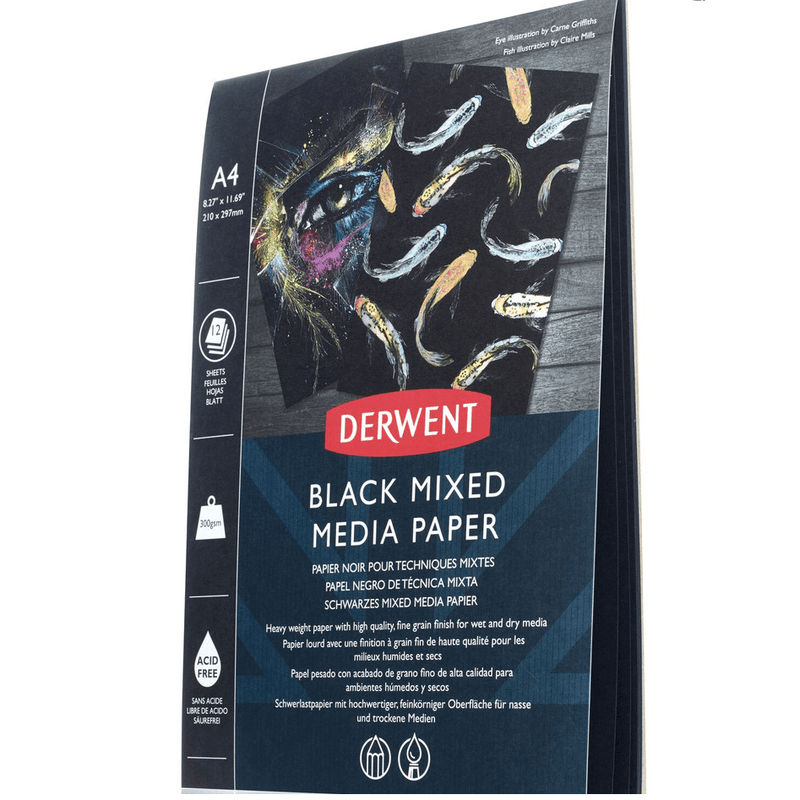 Derwent Black Mixed Media Pad 300gsm 12 Sheets A4 2306018 - SuperOffice