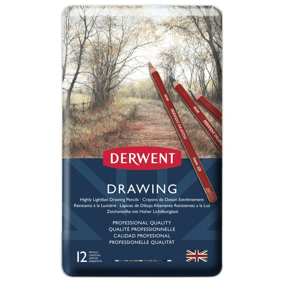 Derwent Drawing Coloured Pencils Tin Set Pack 12 High Lightfast Artists Professional R0700671 - SuperOffice