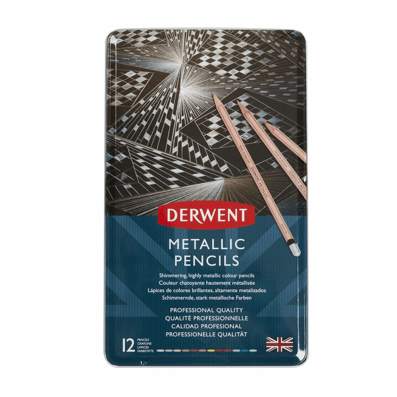 Derwent Metallic Coloured Pencils Tin 12 Set Artists 2305599 - SuperOffice