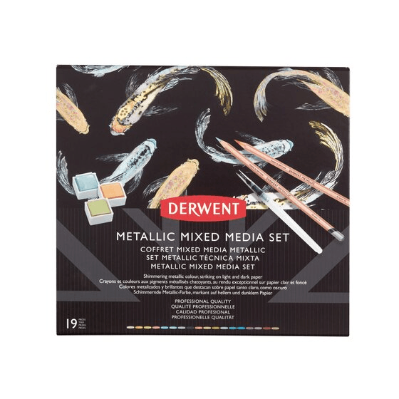 Derwent Metallic Professional Colour Pencils Paint Pan Mixed Media Set 19pc 2305948 - SuperOffice