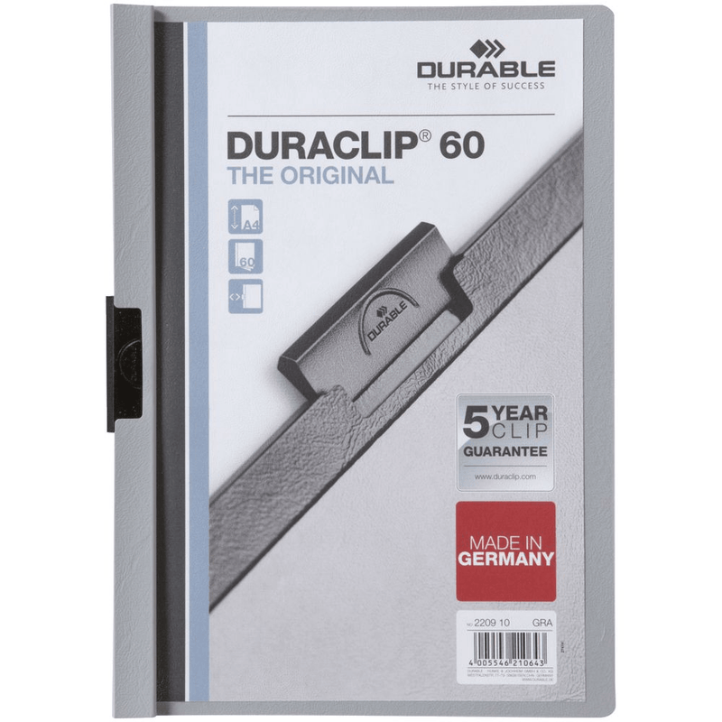 Durable Duraclip Document File Portrait 60 Sheet Capacity A4 Grey 220910 - SuperOffice