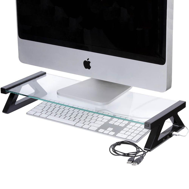 Esselte Monitor Stand Glass With 3 USB Ports 20Kg Capacity Black 30052 - SuperOffice