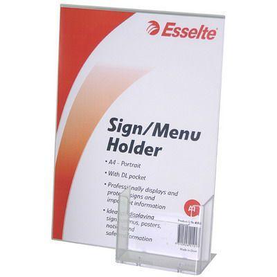 Esselte Sign / Menu Holder Slanted Portrait A4 With Attached Dl Pocket 48362 - SuperOffice