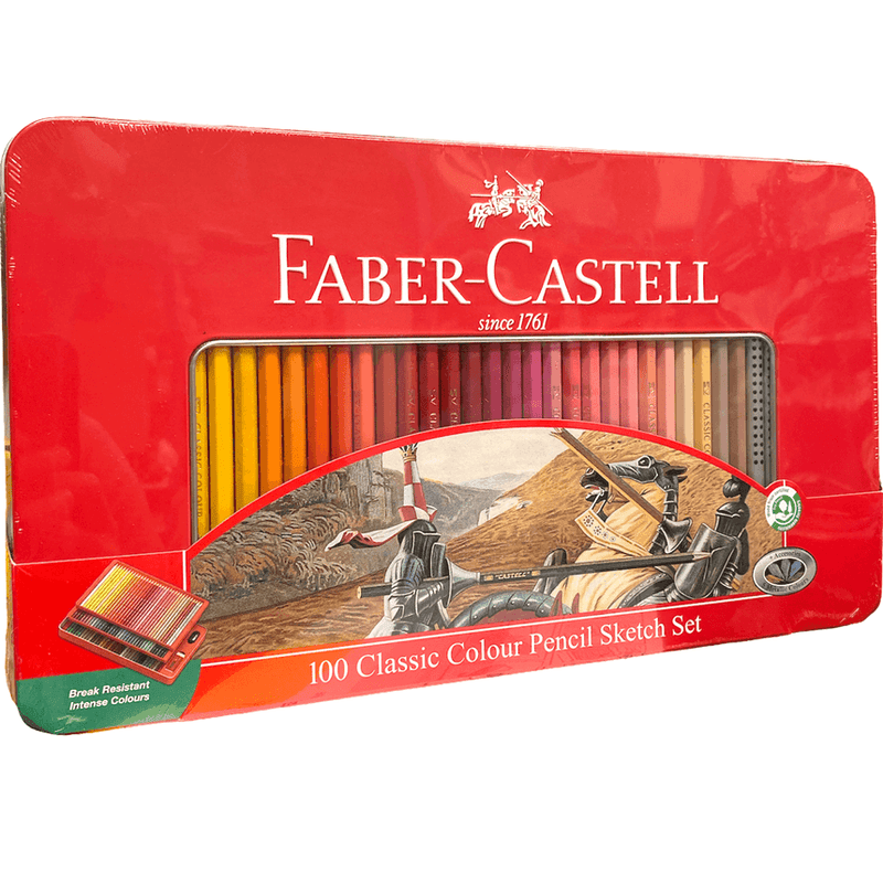 Faber-Castell 100 Classic Sketch Coloured Pencils Tin Set Sharpener 16-115805 (100 Tin) - SuperOffice