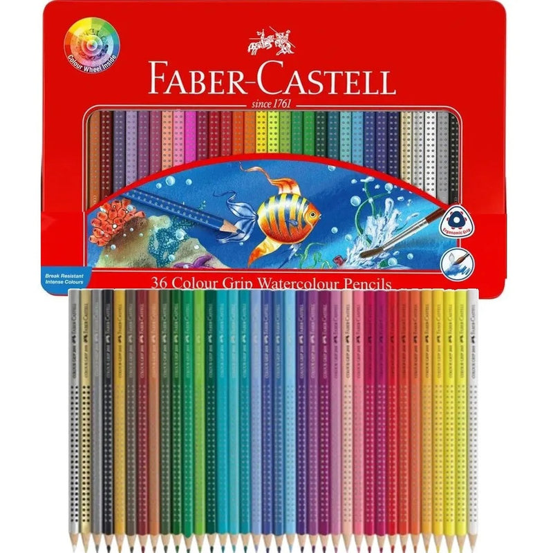 Faber-Castell 36 Watercolour Pencils Colour Grip Wheel Water Tin Set 16-116247 - SuperOffice