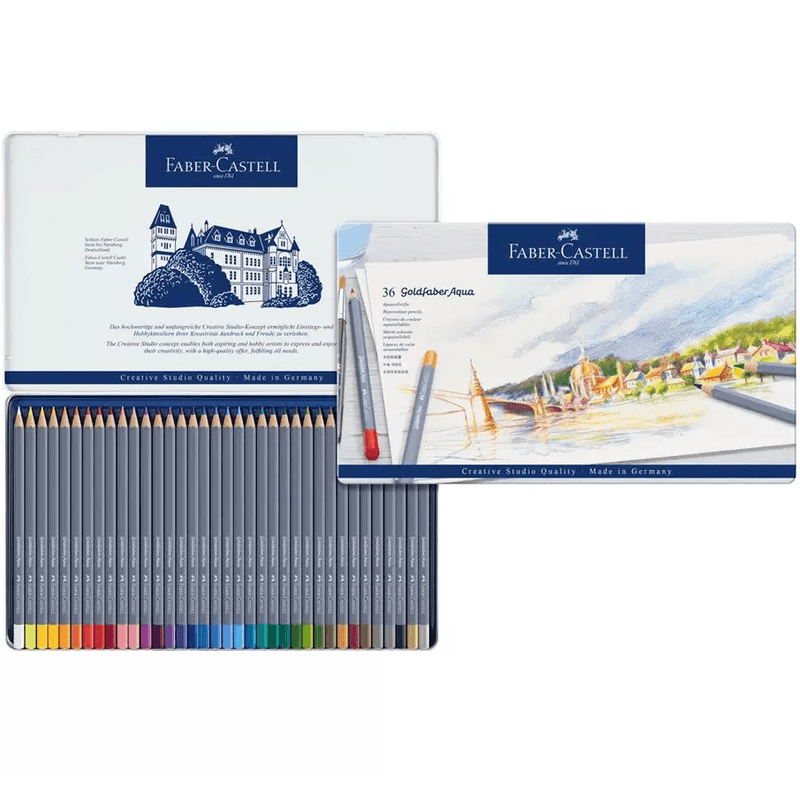 Faber-Castell 36x GoldFaber Aqua Watercolour Colour Pencils Tin 114636 - SuperOffice