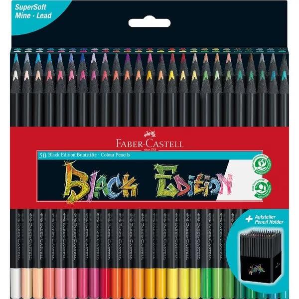 Faber-Castell Black Edition Colour Pencils 50 Pack with Pencil Holder 16-116450 - SuperOffice