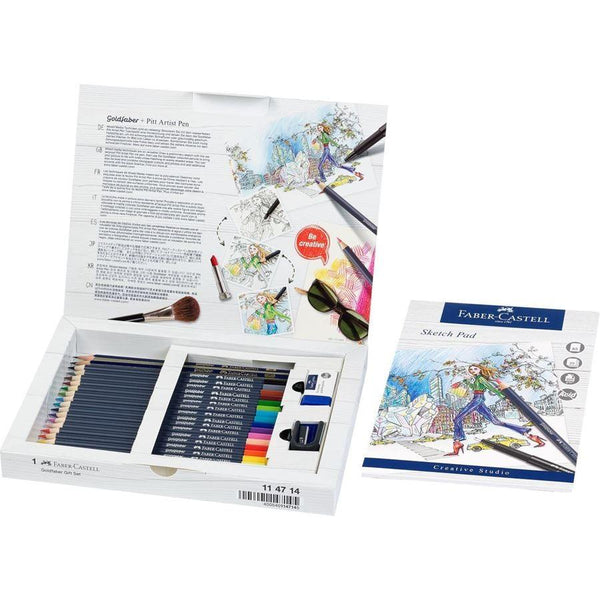 Faber-Castell Goldfaber Colour Pencils Assorted Gift Set of 23 Graphite Pencils, Sharpener, Eraser & Drawing Pad 18-114714 - SuperOffice