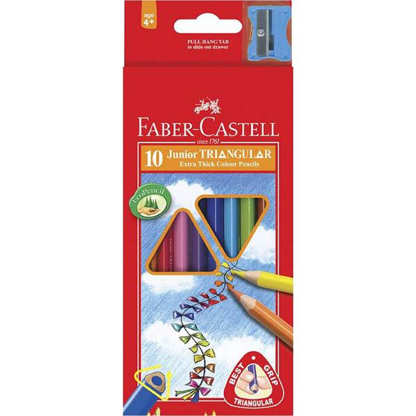 Faber-Castell Junior Triangular Coloured Pencils Assorted Pack 10 16116260 - SuperOffice