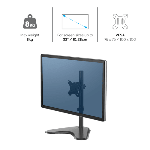 Fellowes Professional Series Freestanding Single Monitor Arm Black 8049601 - SuperOffice