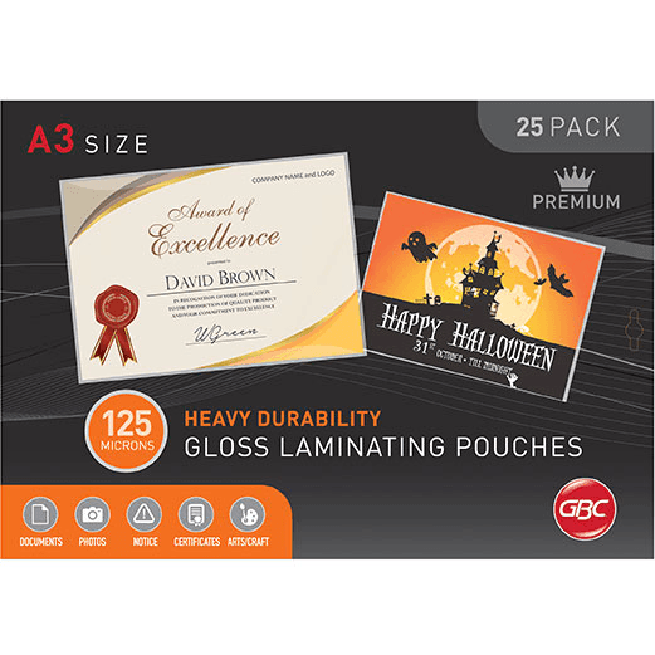 GBC Laminating Pouch 125 Micron A3 Clear Pack 25 Heavy Duty BL125M25A3 - SuperOffice