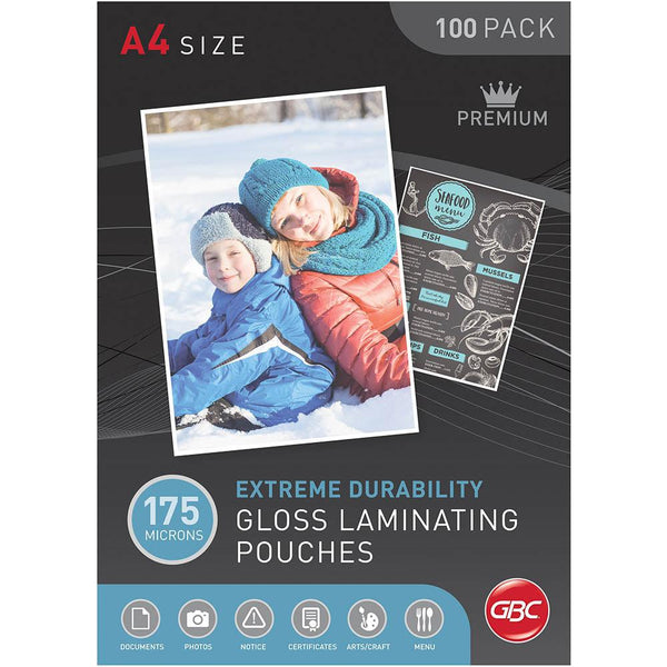 Gbc Laminating Pouch 175 Micron A4 Clear Pack 100 BL175MA4 - SuperOffice