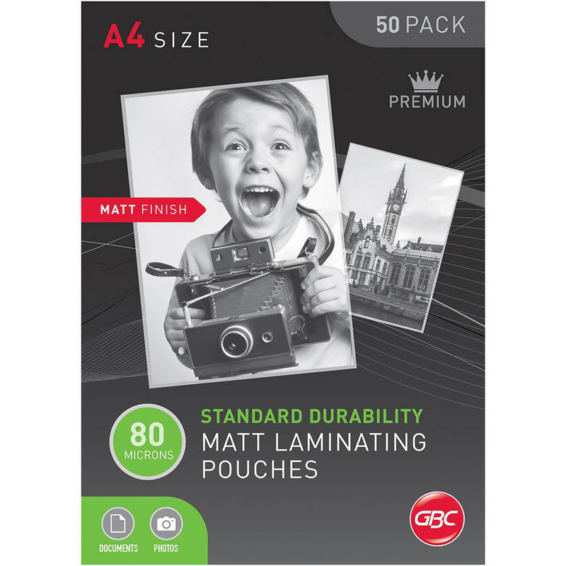 Gbc Laminating Pouch Matt 80 Micron A4 Clear Pack 50 BL80MA4MATTPK50 - SuperOffice