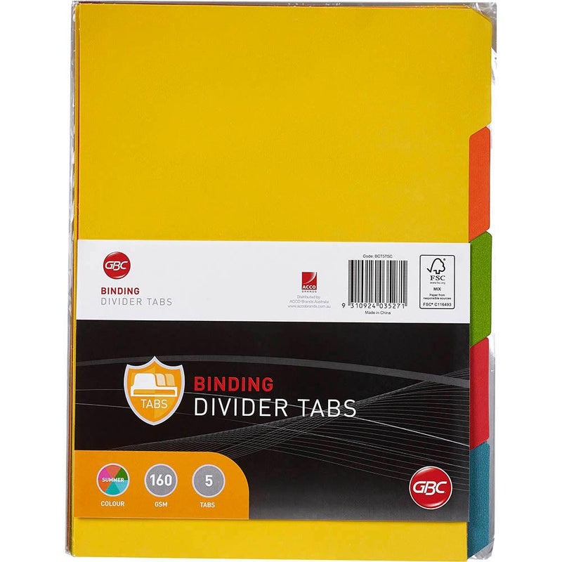 Gbc Tab Unpunched Dividers 5-Tab A4 Colour BCT5TSC - SuperOffice