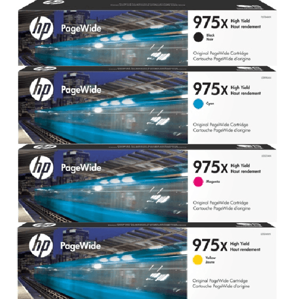 HP 975X Ink Toner Cartridge High Yield Black/Cyan/Magnenta/Yellow Set PageWide Pro Genuine L0S09AA HP 975X Set - SuperOffice