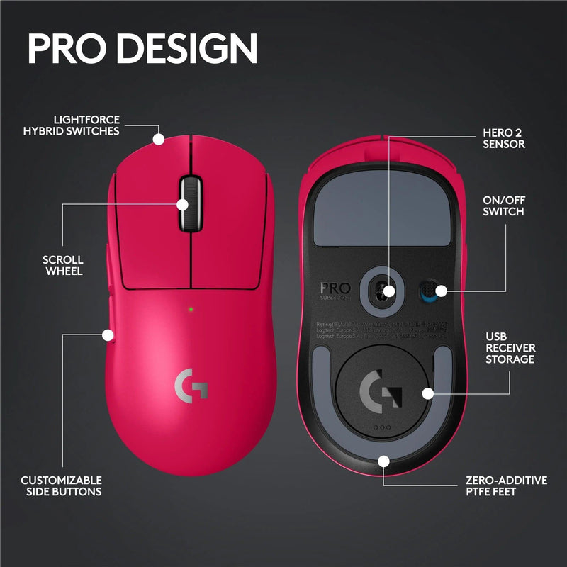 Logitech G PRO X Superlight 2 Lightspeed Wireless Gaming Mouse Magenta 910-006799 - SuperOffice