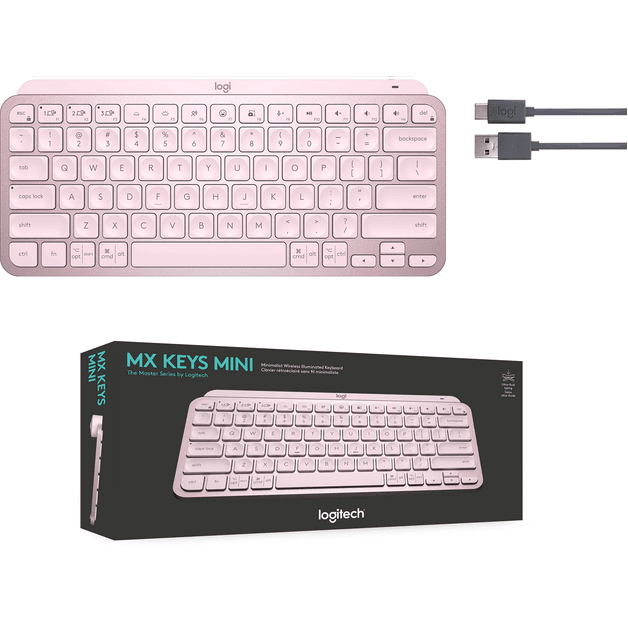 Logitech MX Keys Mini Compact Wireless Illuminated Keyboard Advanced TKL Rose Pink 920-010507 (PINK) - SuperOffice