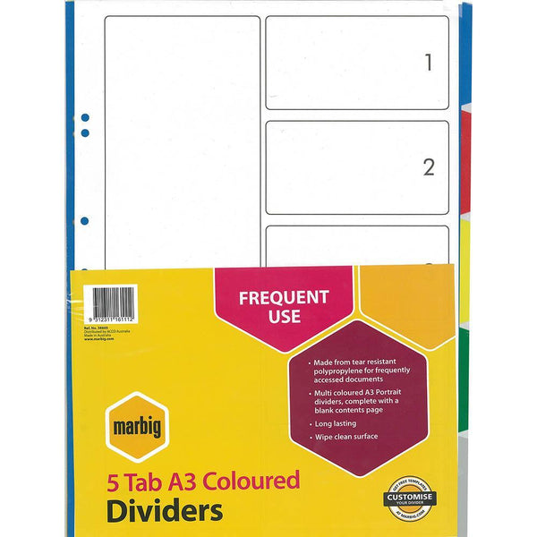 Marbig Divider 5-Tab A3 Assorted 38805 - SuperOffice