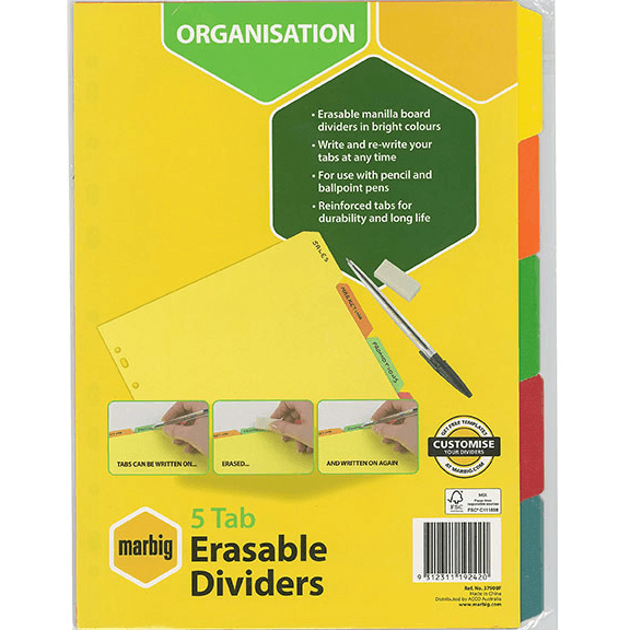 Marbig Divider Erasable Manilla 5-Tab A4 White 10 Pack 37900F (10 Pack) - SuperOffice