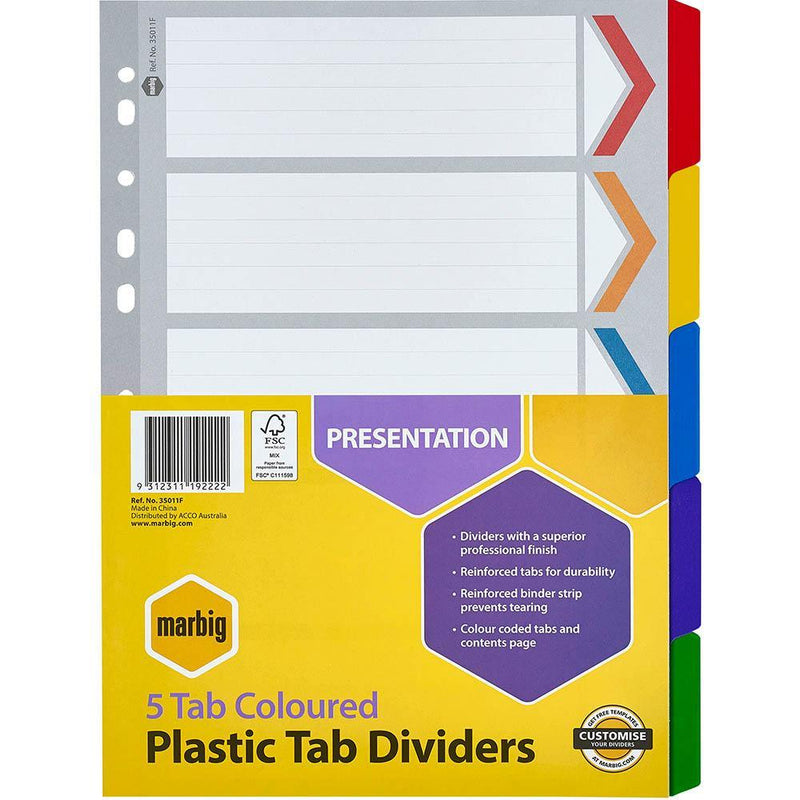 Marbig Divider Manilla 5-Tab A4 Assorted 35011F - SuperOffice