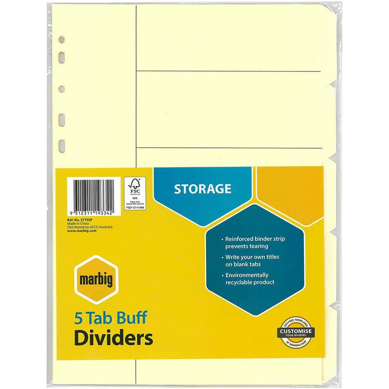 Marbig Divider Manilla 5-Tab A4 Buff 37750F - SuperOffice