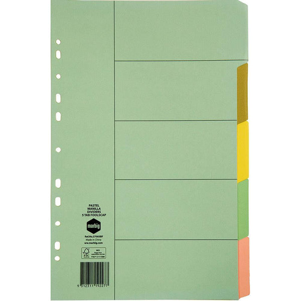 Marbig Divider Manilla 5-Tab Foolscap Assorted 37005BF - SuperOffice