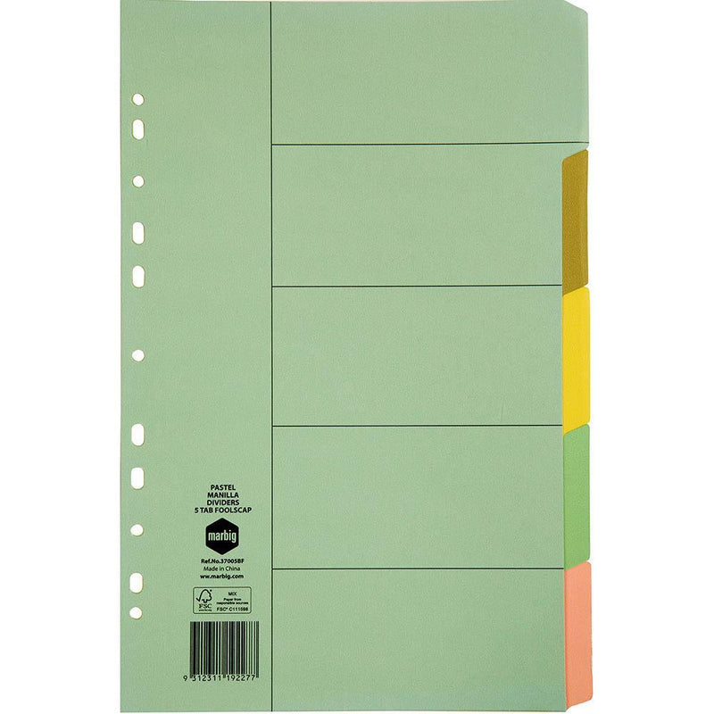 Marbig Divider Manilla 5-Tab Foolscap Assorted 37005BF - SuperOffice