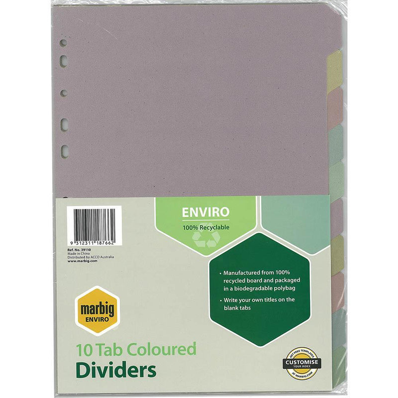 Marbig Enviro Divider Manilla 10-Tab A4 Pastel Assorted 39110 - SuperOffice