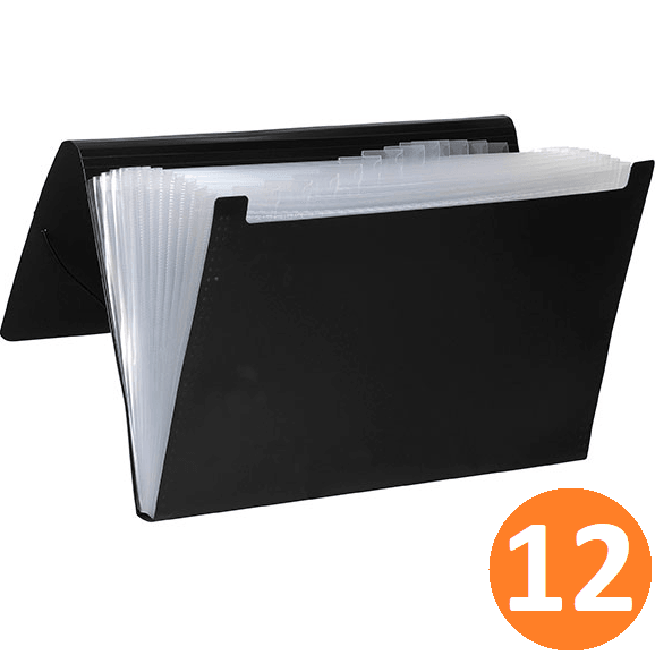 Marbig Expanding File PP 12 Pocket Section Foolscap Black Filing Pack 12 9006502 (12 Pack) - SuperOffice