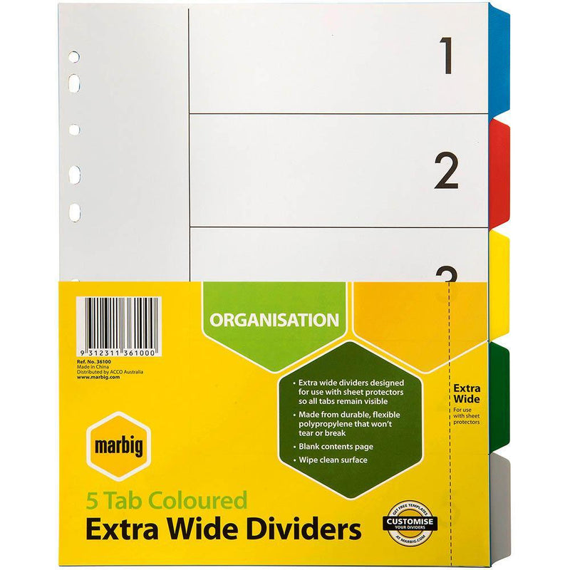 Marbig Extra Wide Divider Pp 5-Tab A4 Assorted 36100 - SuperOffice