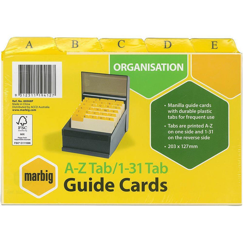 Marbig Guide Card A-Z/1-31 203 X 127Mm Manilla Pack 30 40068F - SuperOffice