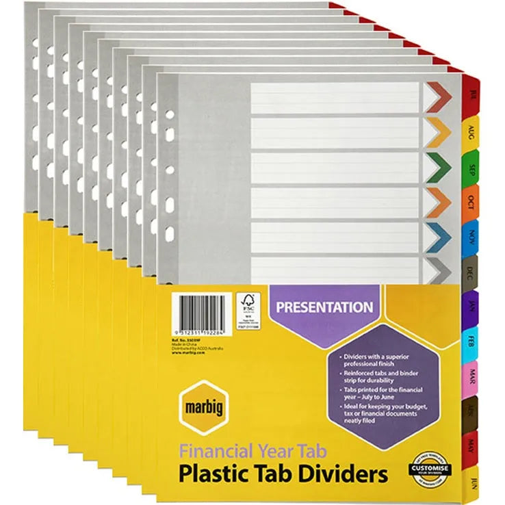 Marbig Index Divider Financial Year Months July-June Tab A4 10 Pack 35039F (10 Pack) - SuperOffice